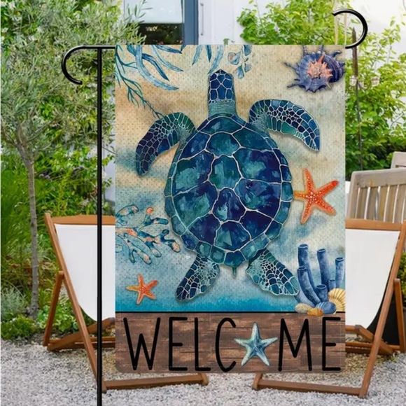 Tropical Coastal Sea Turtle Welcome Garden Flag - Picture 1 of 2